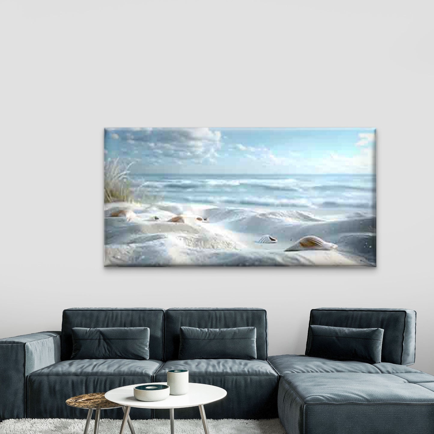Scattered Shells on White Sand Wall Art Canvas Office Home Room Framed 120x60cm - Bella Home Decor