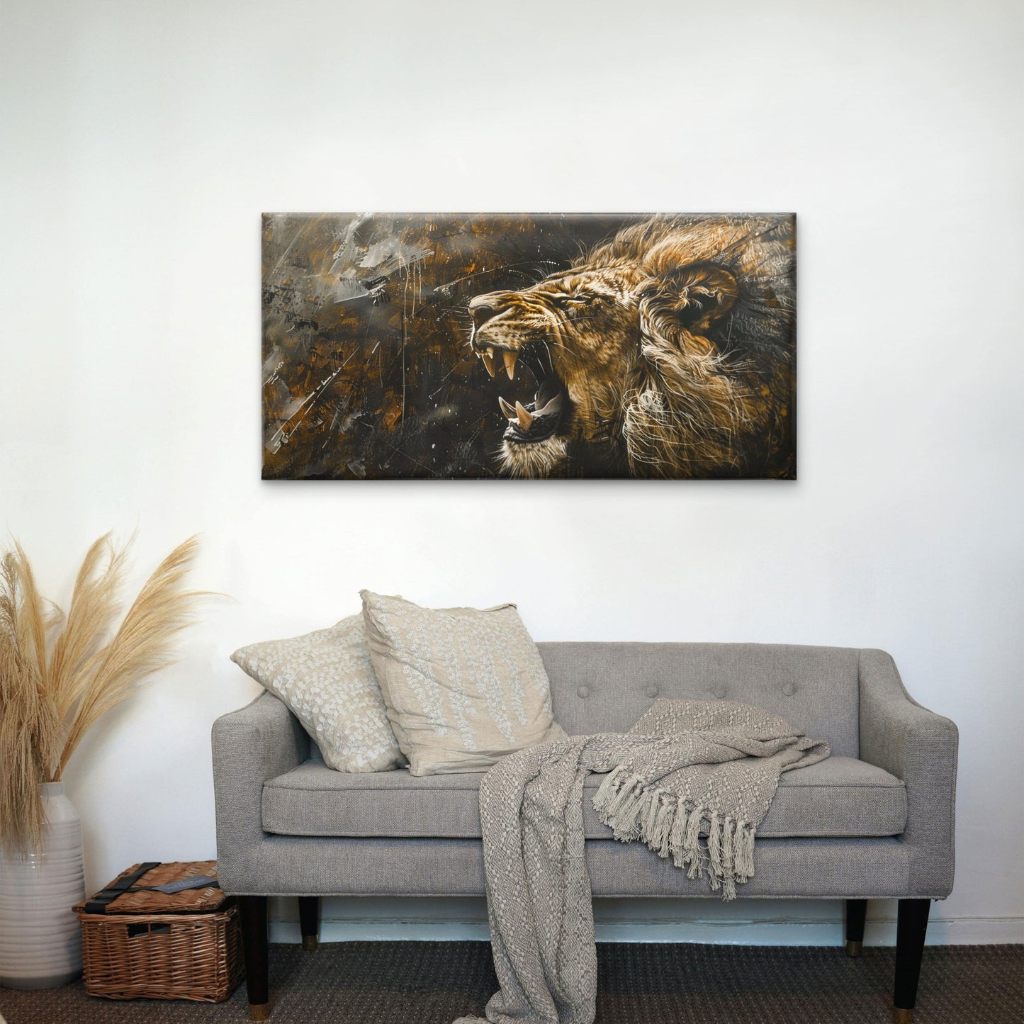 Modern Abstract Roaring Lion Wall Art Canvas Office Home Framed 120x60cm