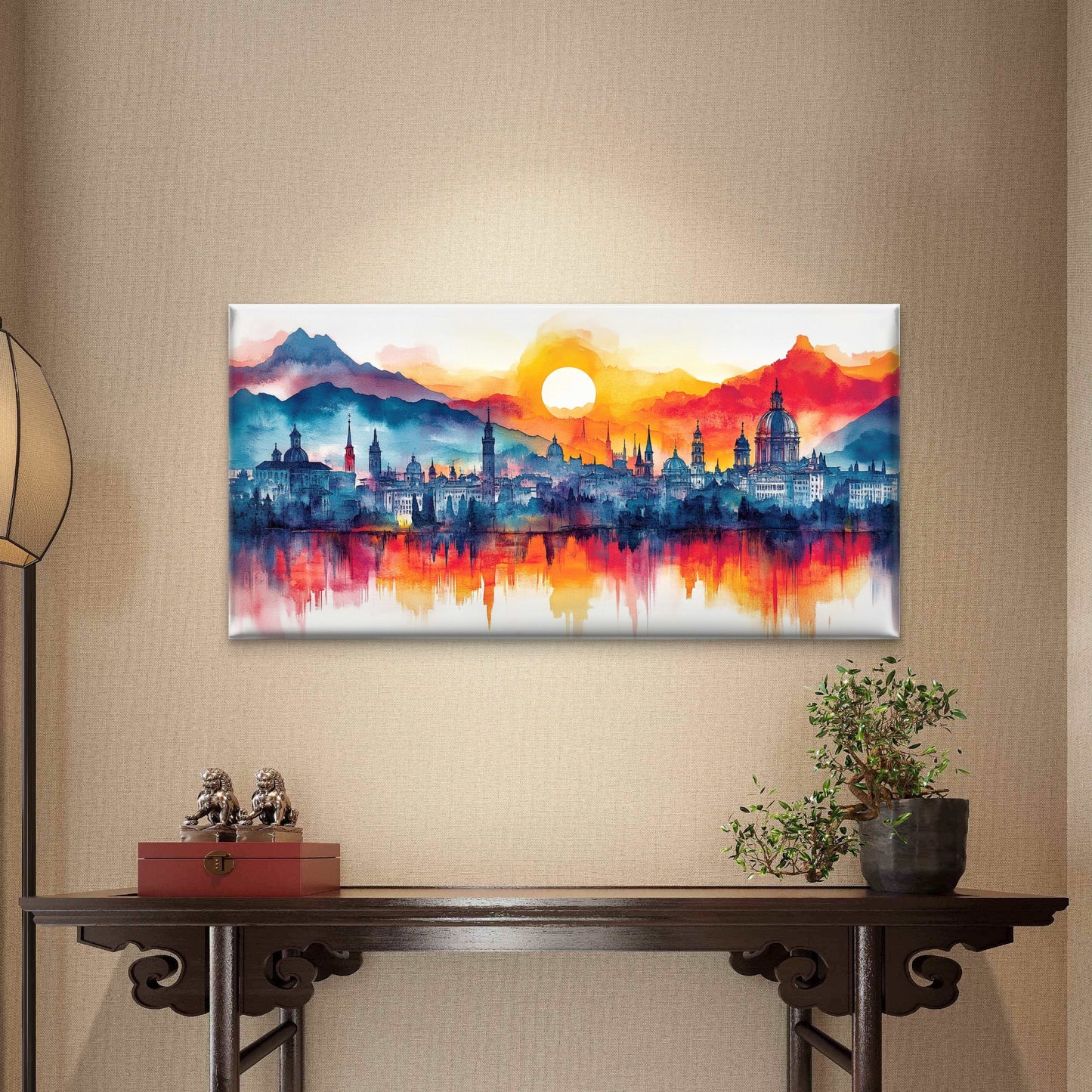 Vibrant Skyline, Burning Sunset Wall Art Canvas Office Home Room Framed 120x60cm - Bella Home Decor