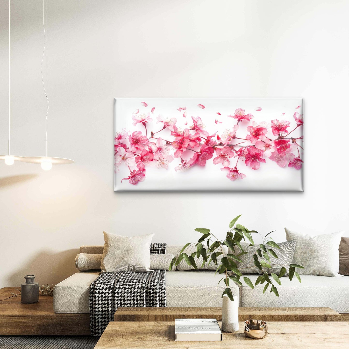 Pink Cherry Blossom Branch Wall Art Canvas Office Home Room Framed 120x60cm
