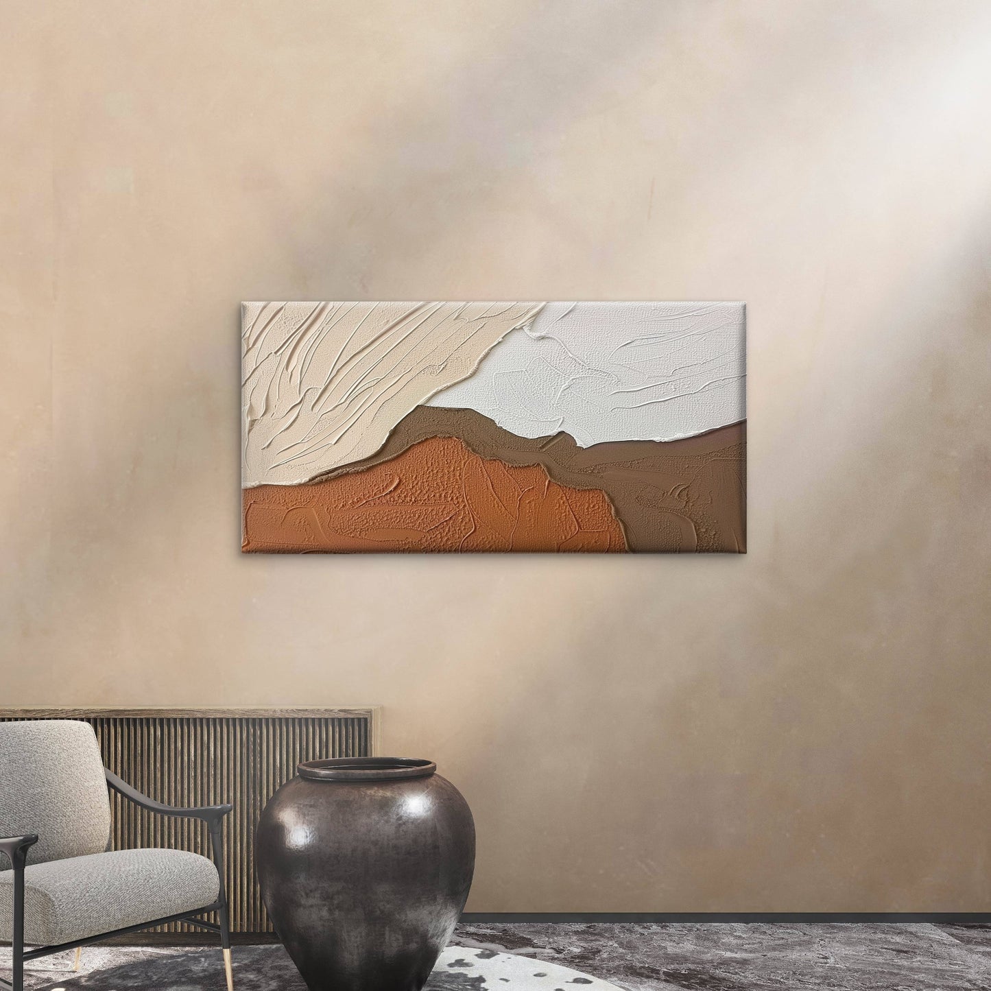 Minimalist Textured Boho Earth Wall Art Canvas Office Home Room Framed 120x60cm