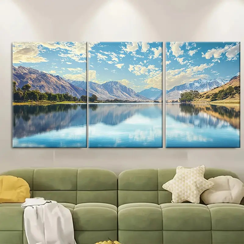3pcs Lake Mirror Reflection Mountain Water Wall Art Set Canvas Framed 60x90cm - High Quality Print 100% Australian Made Wall Canvas Ready to Hang