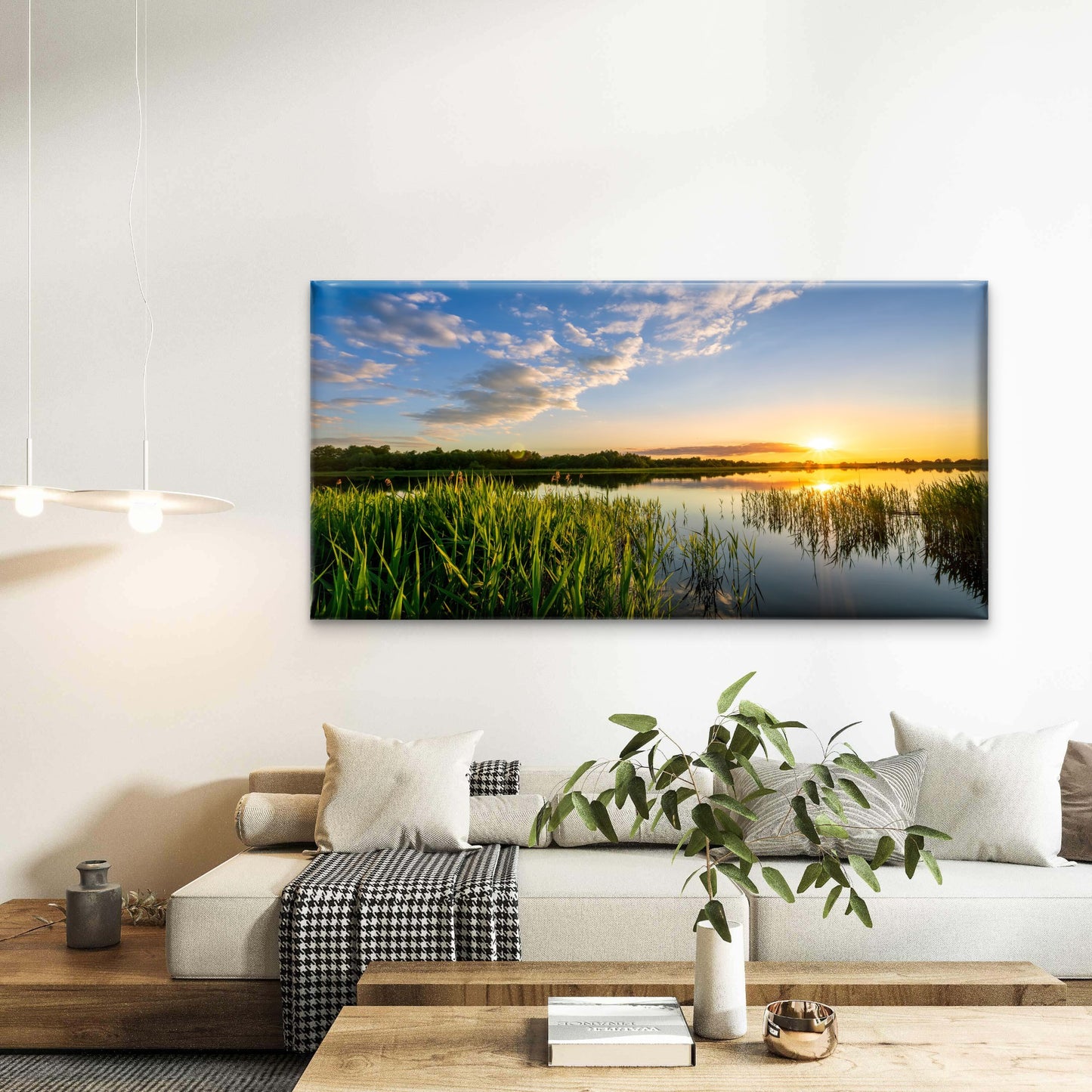 Serene Sunset Over Water Wall Art Canvas Office Home Room Framed 120x60cm