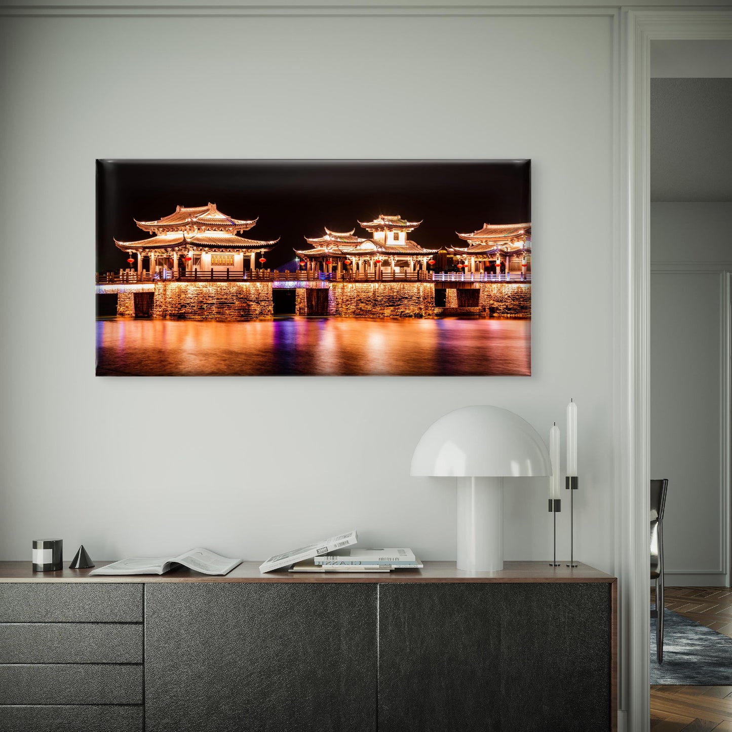 Glowing Pavilions of China Wall Art Canvas Office Home Room Framed 120x60cm