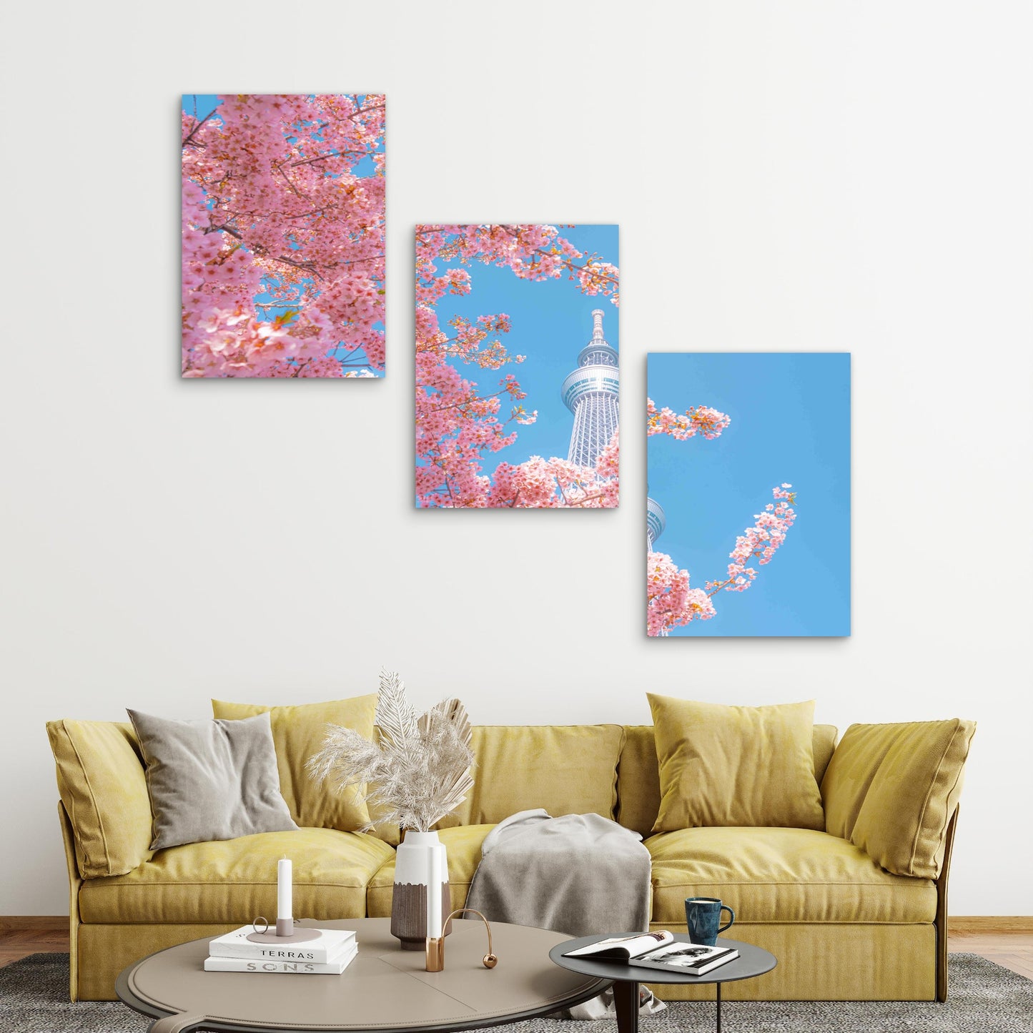3pcs Spring Splendor At Tokyo Skytree Metal Print Ready to Hang Art