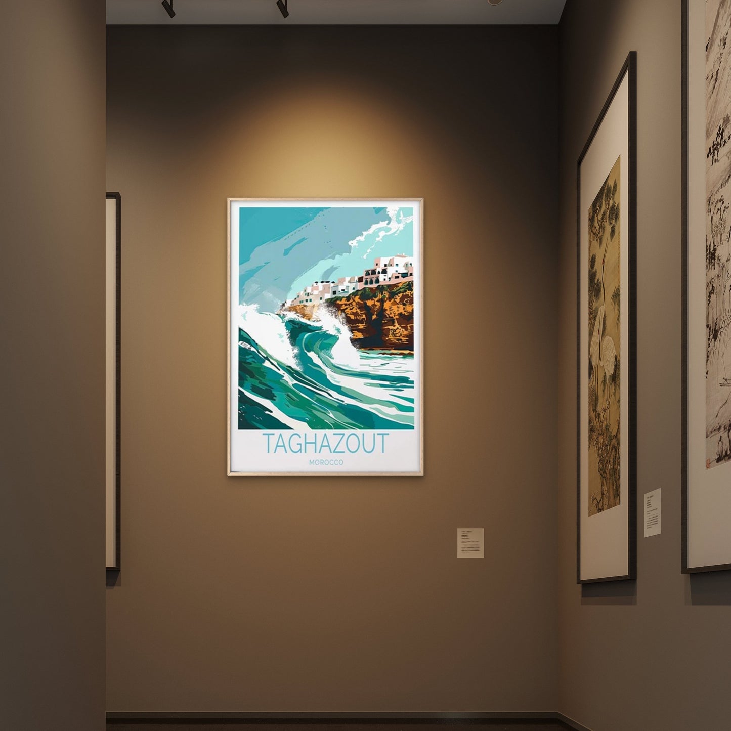 Taghazout Morocco, Big Waves and Houses Travel Poster Print Wall Art - Bella Home Decor