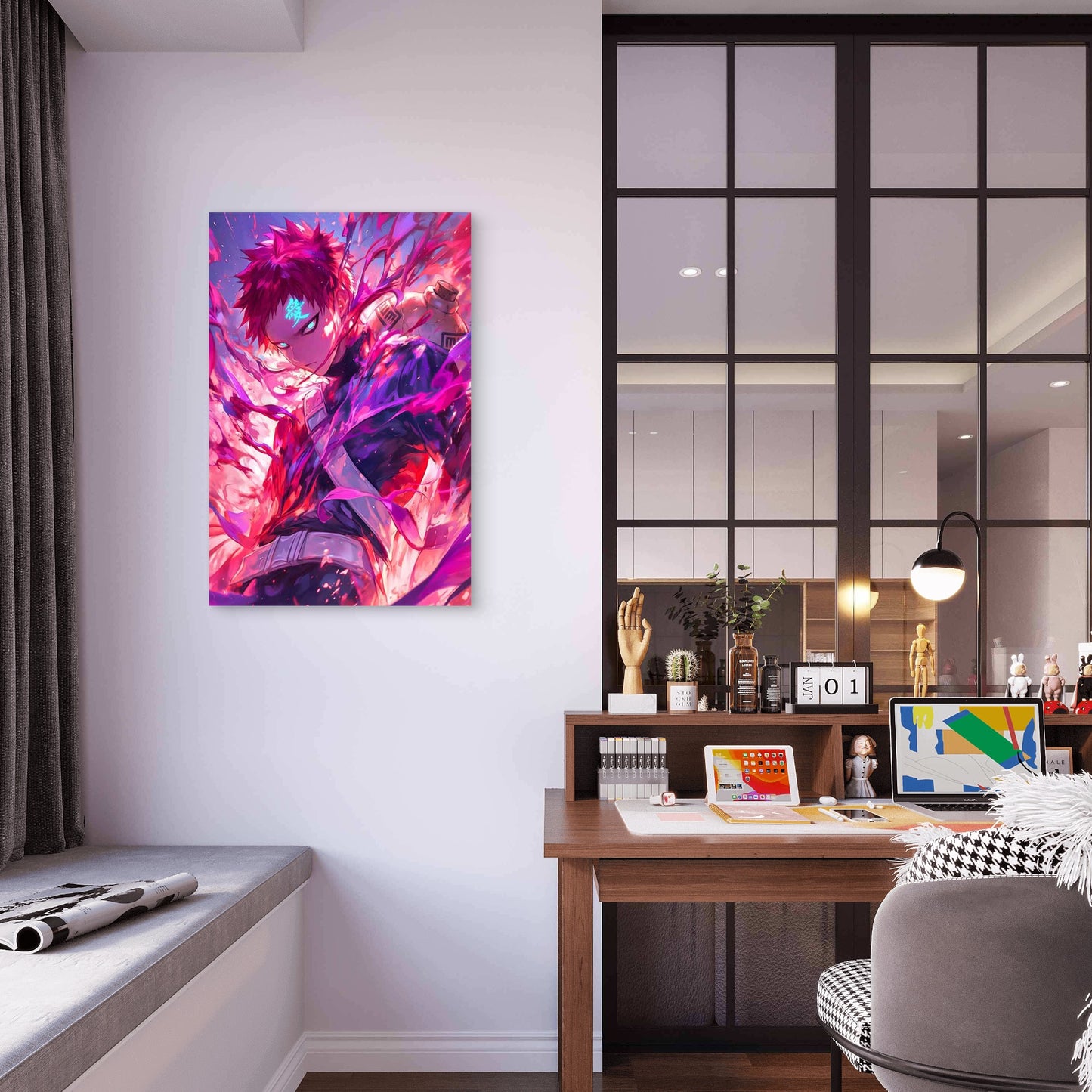 Pink Neon Sand Ninja Gourd Warrior 40x60cm Metal Print Ready to Hang