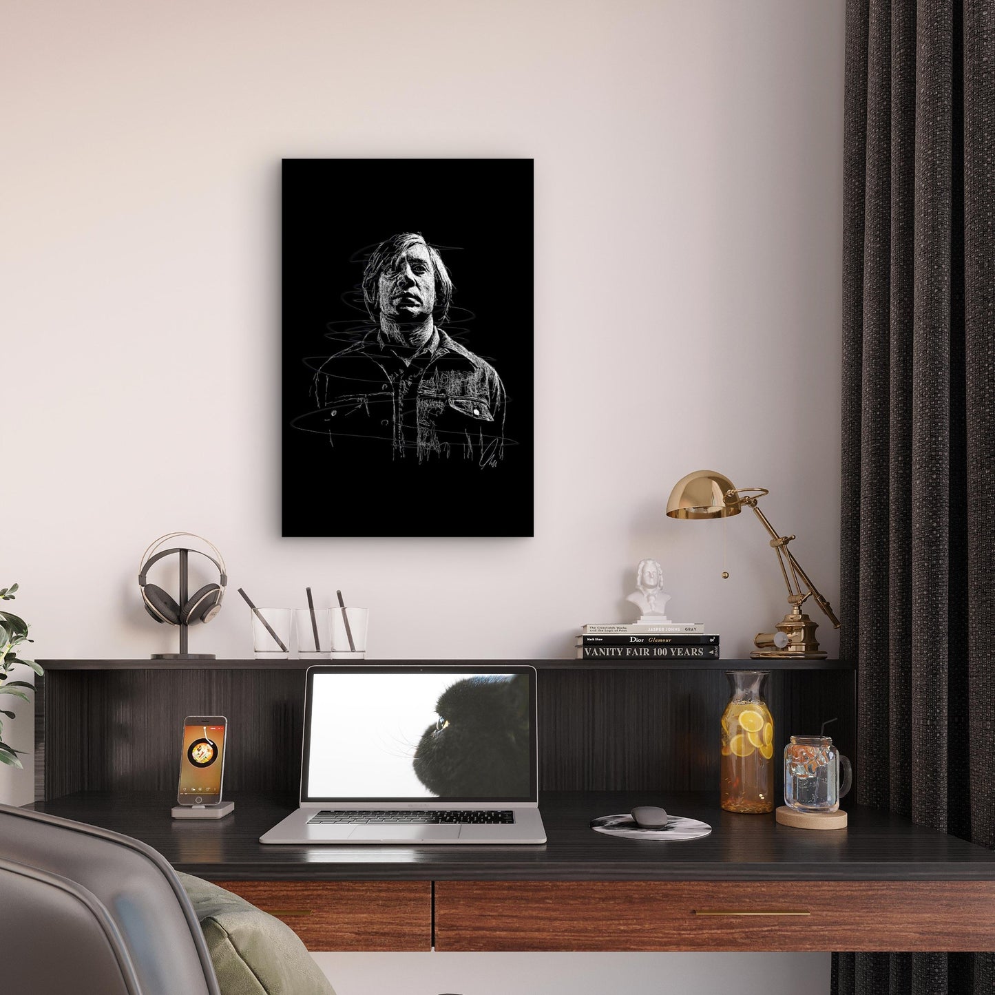 Haunting Bob-Cut Monochromatic 40x60cm Metal Print Ready to Hang