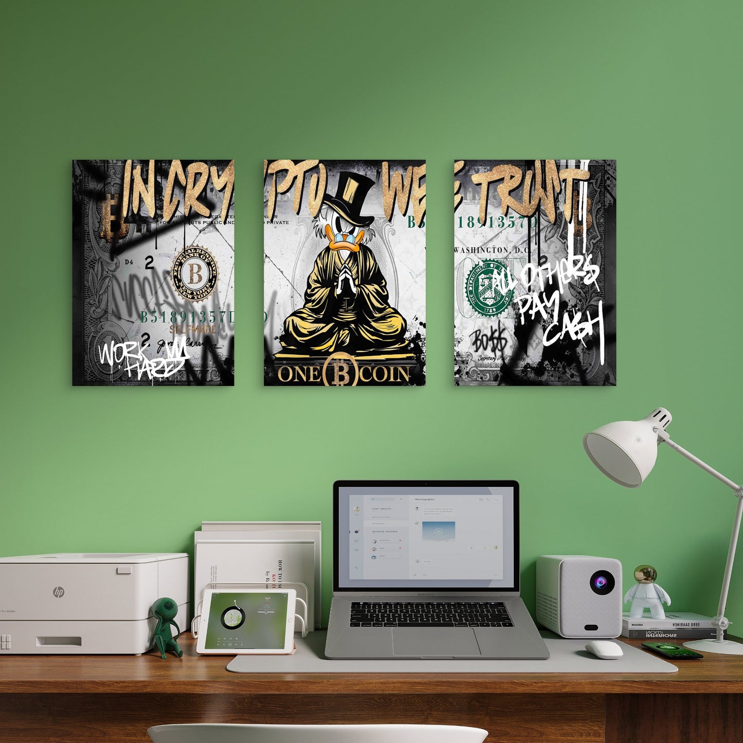 3pcs Mascot Wealth Currency Money Metal Print Ready to Hang Art