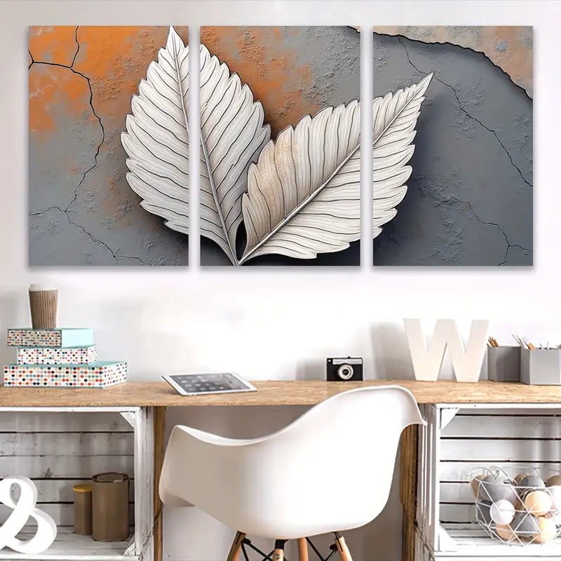 3pcs Leaf Botanical Nature Theme Print Wall Art Set Canvas Framed 50x70cm - High Quality Print 100% Australian Made Wall Canvas Ready to Hang