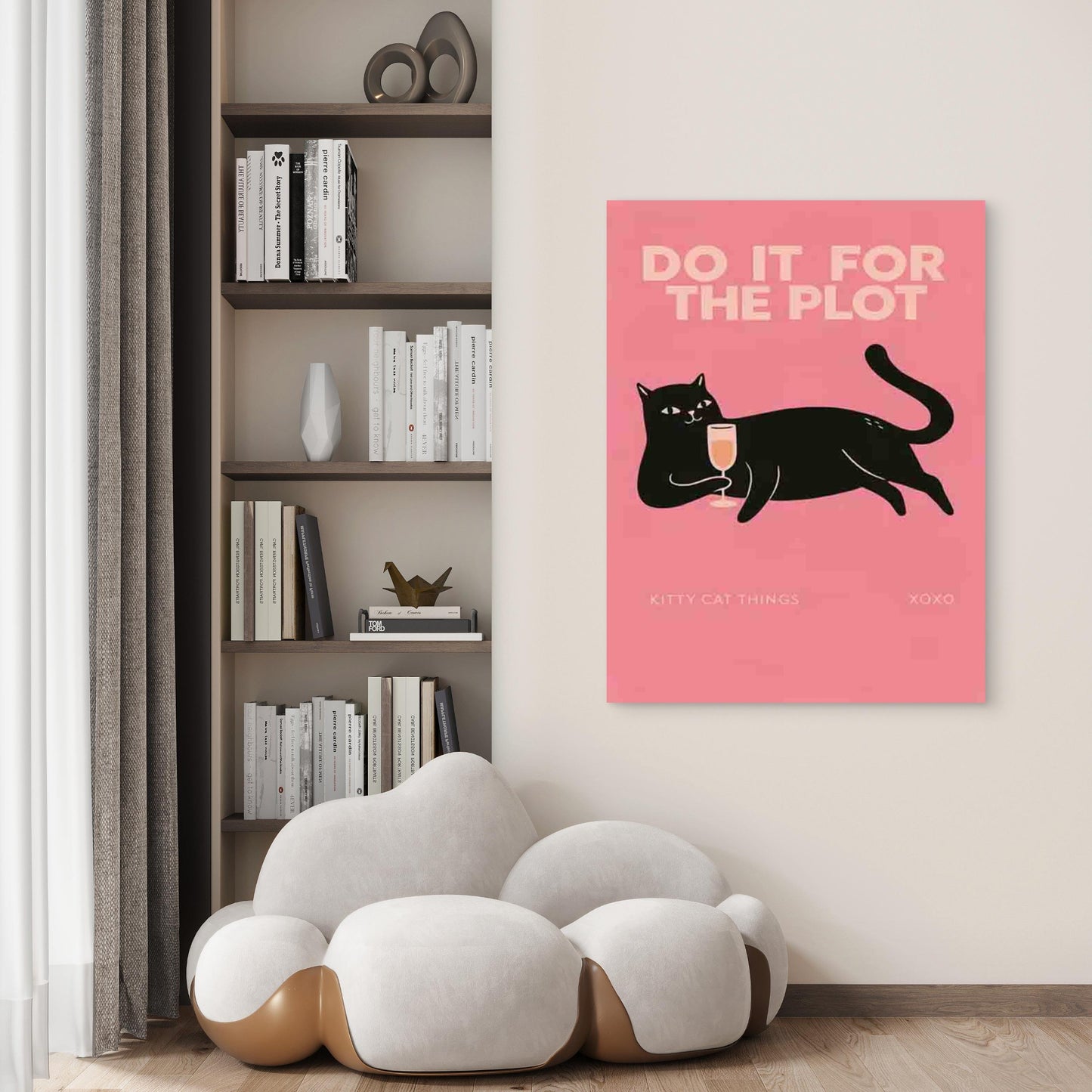 Chic Cat Artwork Modern Retro 40x60cm Metal Print Ready to Hang