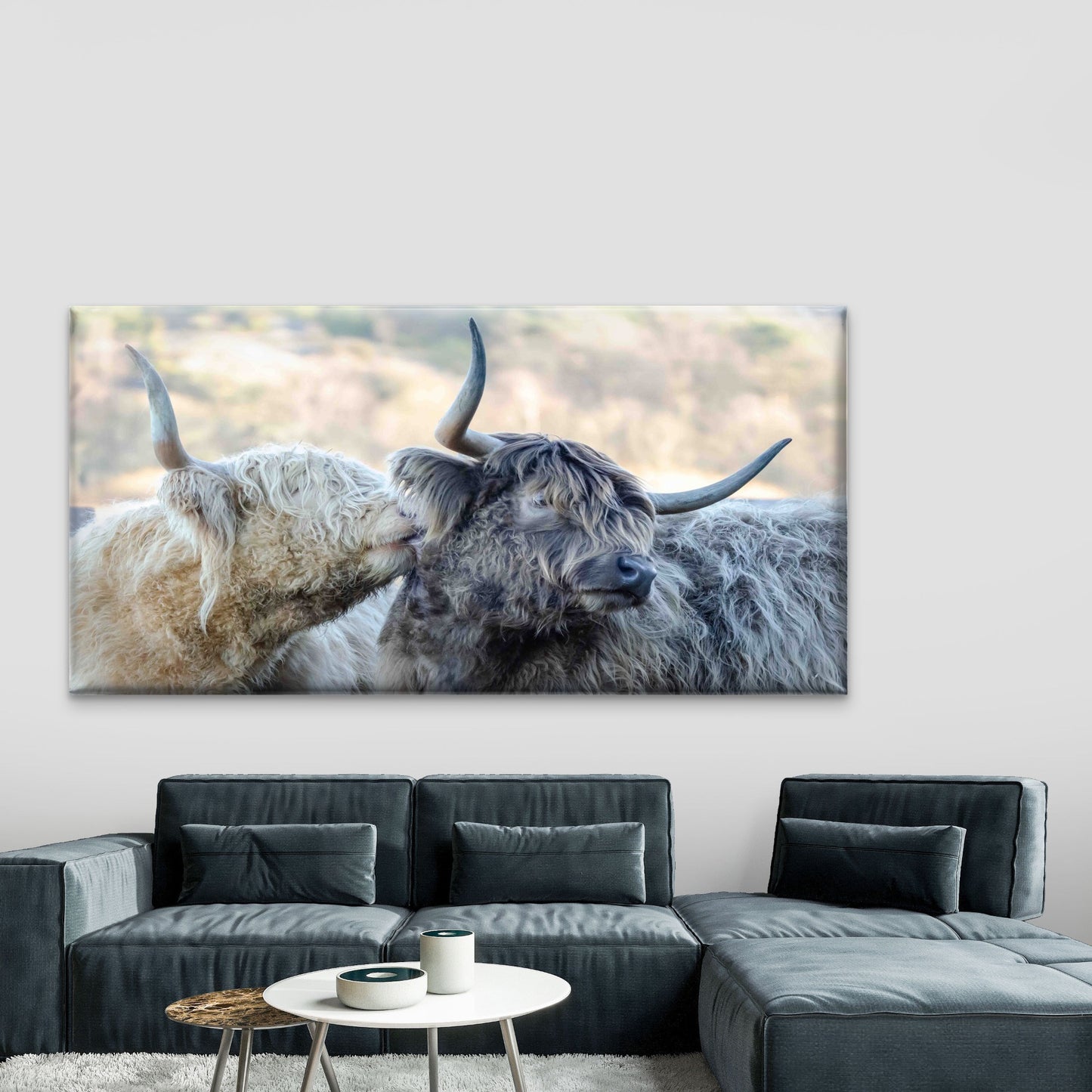 Highland Cows Wall Art Canvas Office Home Room Framed 120x60cm