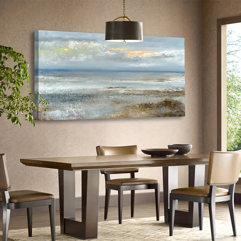 Abstract Blue Ocean Modern Coastal Wall Art canvas office home room framed 120x60cm - Bella Home Decor