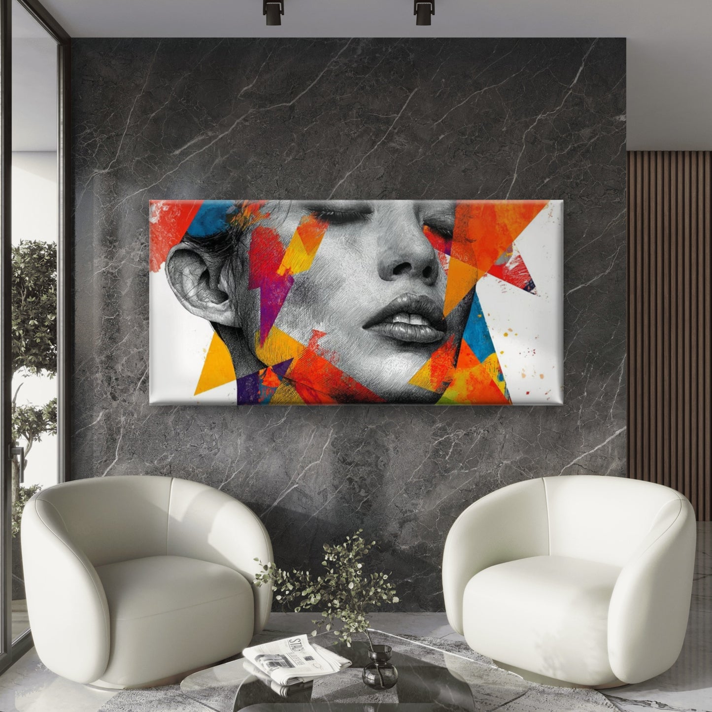 Abstract Face Featuring Bright Wall Art Canvas Office Home Room Framed 120x60cm