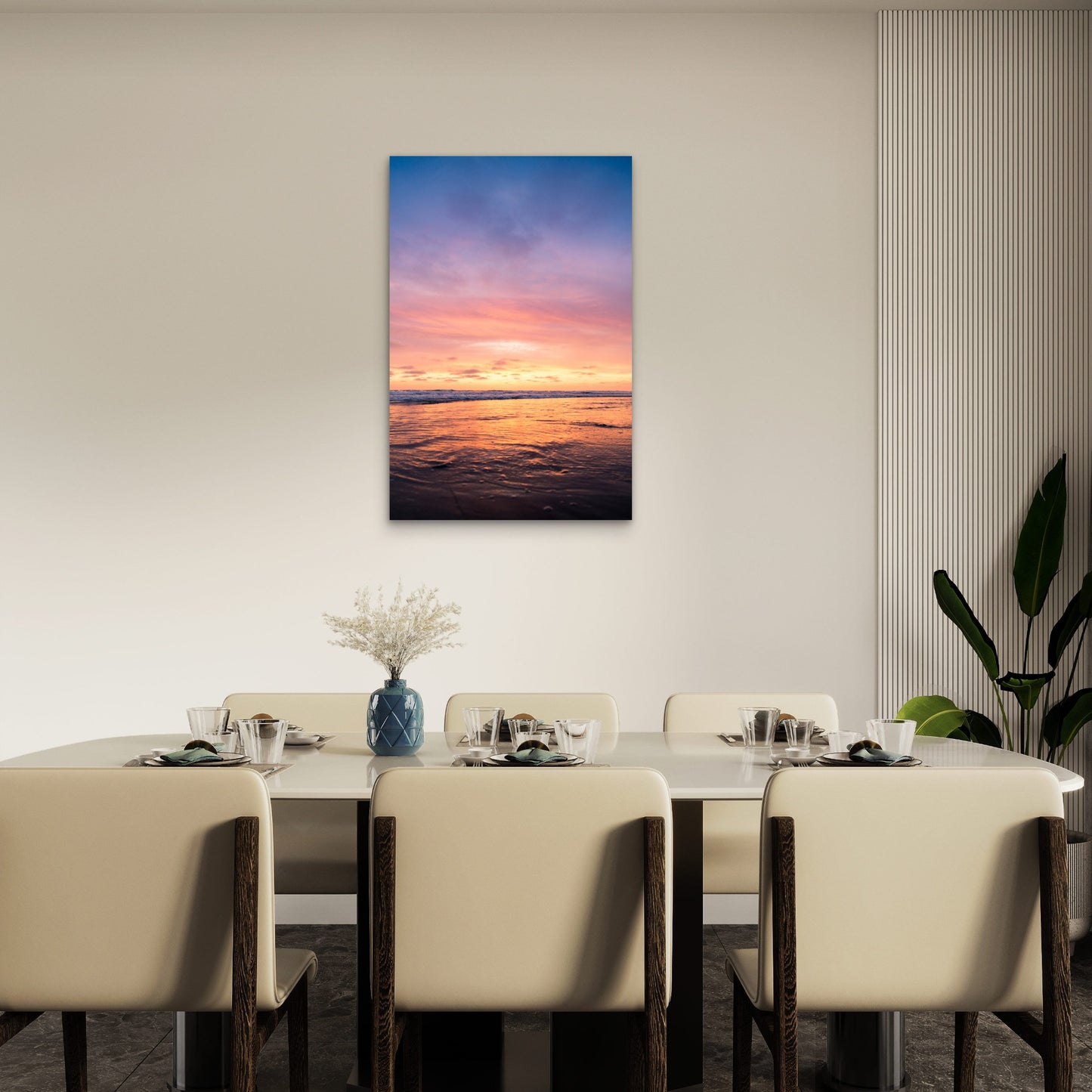 Coastal Ocean Pink Purple Sunset Sky 40x60cm Metal Print Ready to Hang