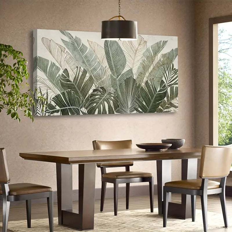 Green Leaf Tropical Plants Leaves Nature Botanical Wall Art canvas office home room framed 120x60cm - Bella Home Decor