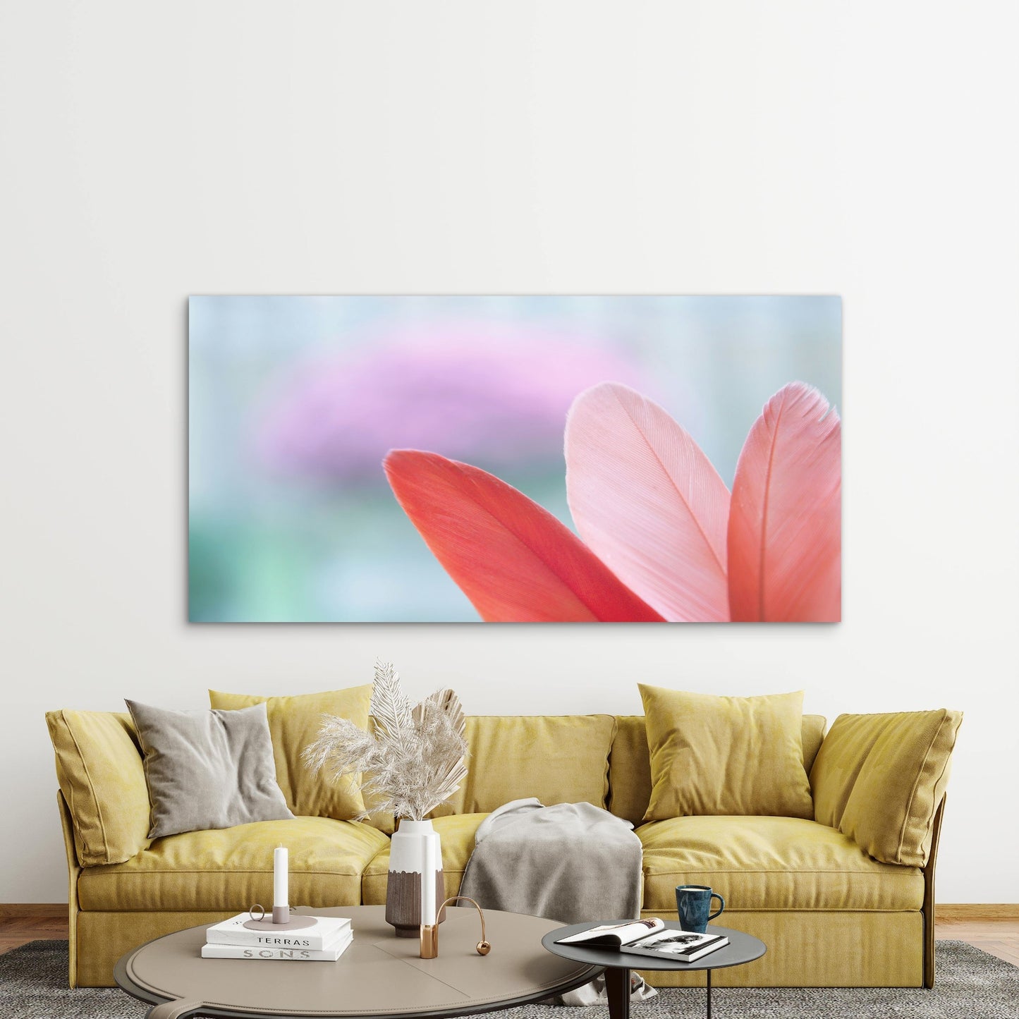 Soft Pink Feather Dreams Wall Art Canvas Office Home Room Framed 120x60cm