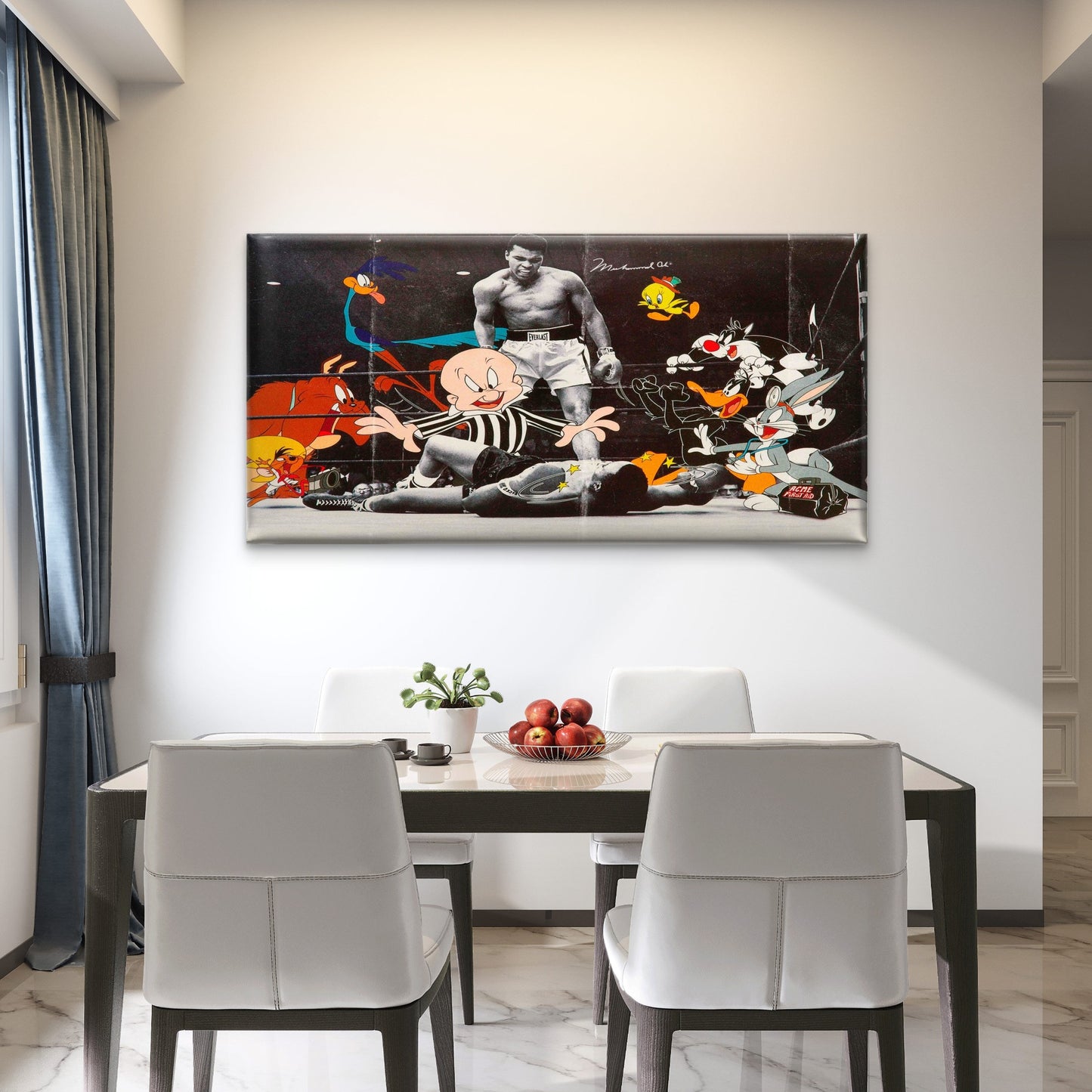 Vintage Boxing Ring Animation Wall Art Canvas Office Home Room Framed 120x60cm - Bella Home Decor
