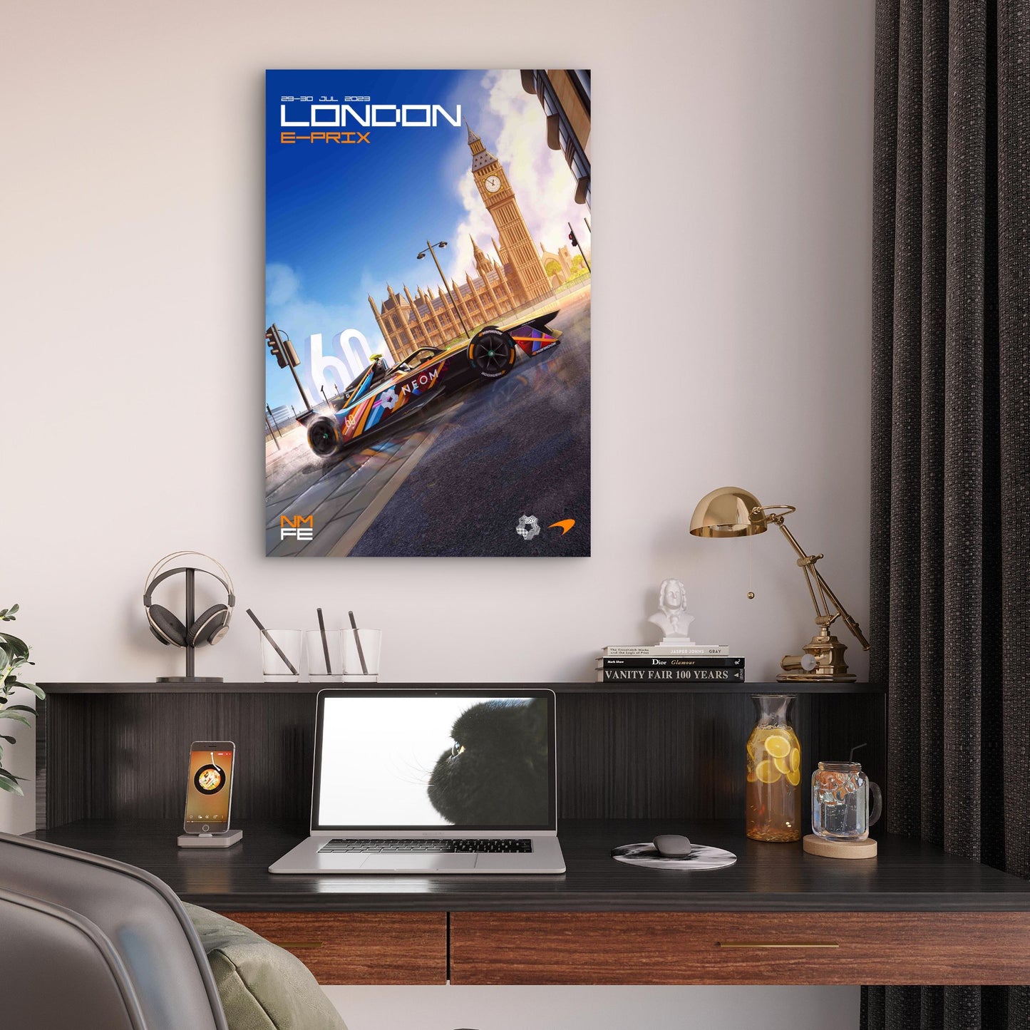 Electric Racing Car London Big Ben Architecture40x60cm Metal Print Ready to Hang
