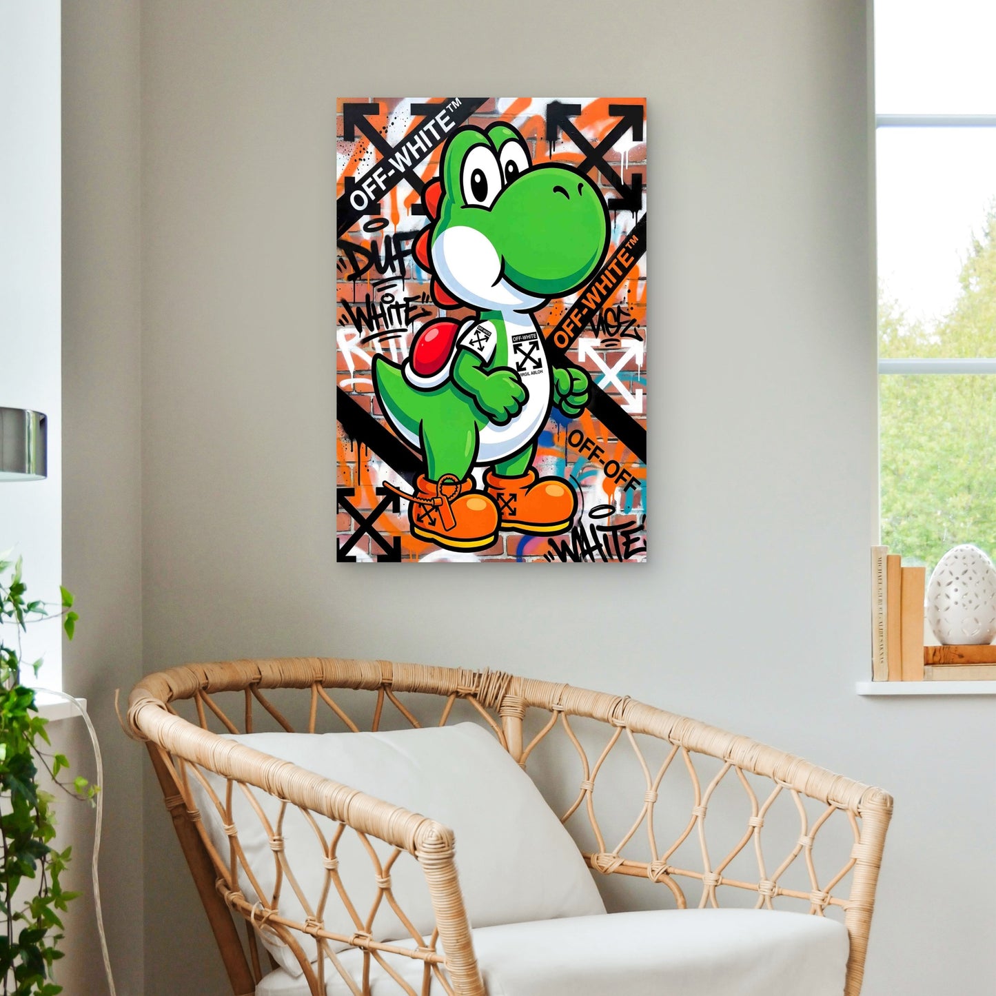Street Art Green Dinosaur 40x60cm Metal Print Ready to Hang