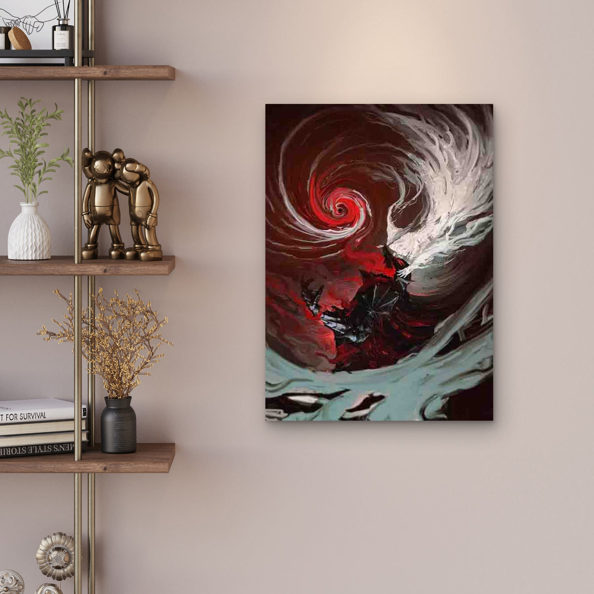 Vintage Abstract Red Black White Gray Metal Print Ready to Hang