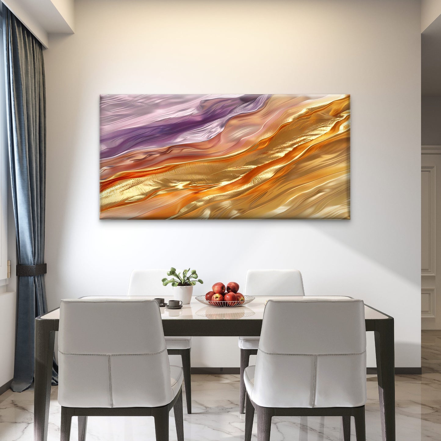 Amethyst Gilded Velvet Pleat Wall Art Canvas Office Home Room Framed 120x60cm - Bella Home Decor
