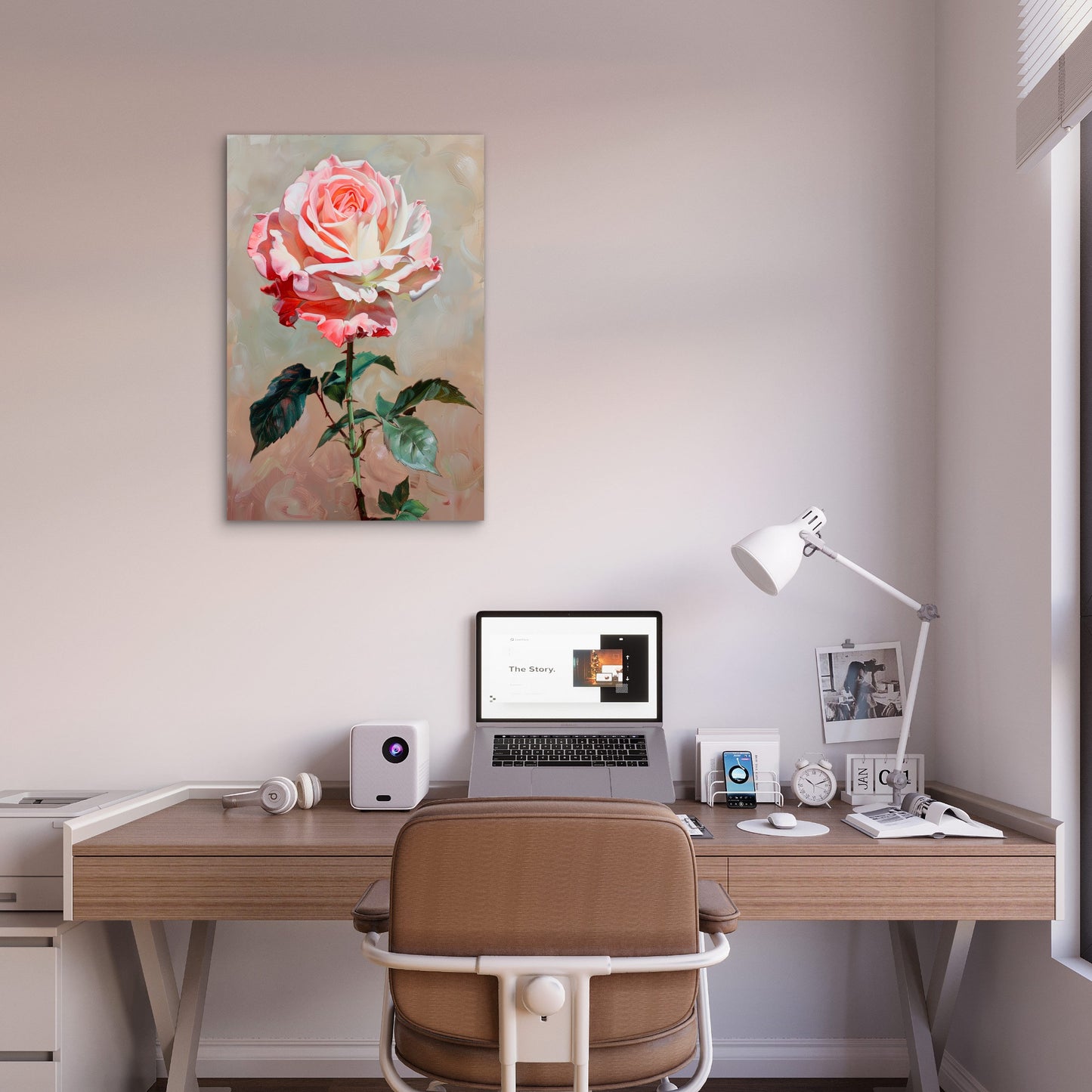 Vintage Pink Rose Painting Floral Flower 40x60cm Metal Print Ready to Hang