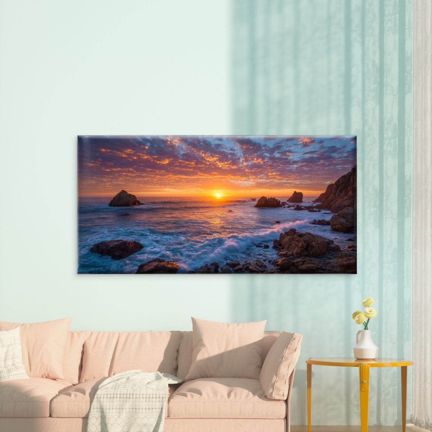 Coastal Sunset Ocean Waves Wall Art Canvas Office Home Room Framed 120x60cm