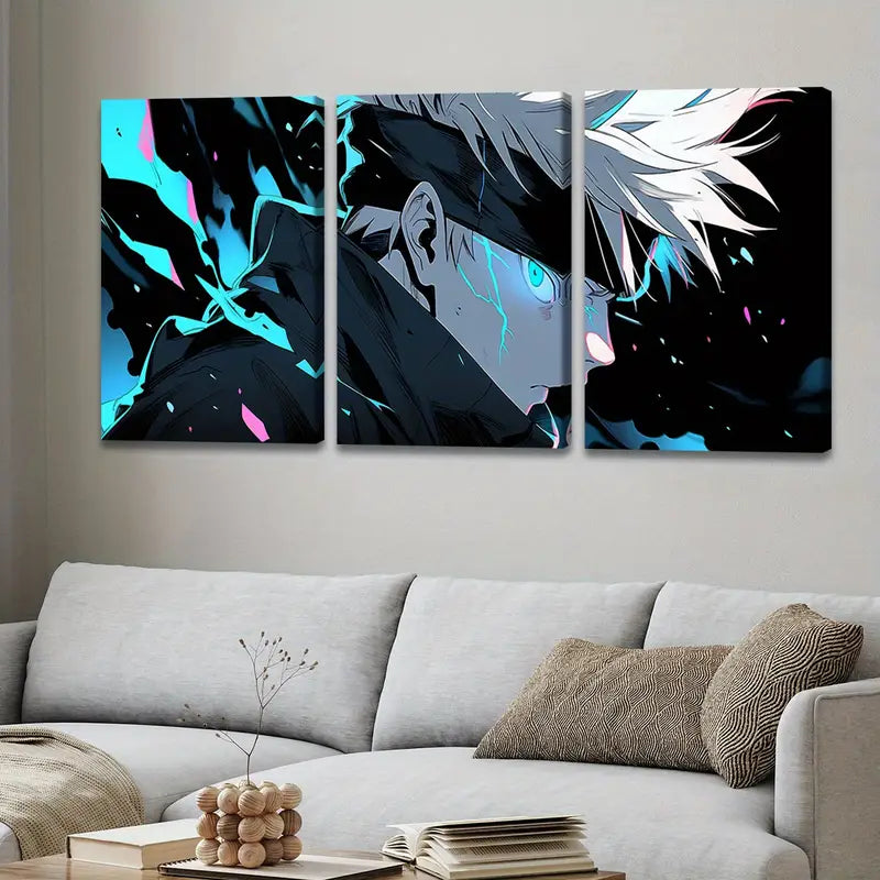 3pcs Gojo Abstract Anime Spell Poster Wall Art Set Canvas Framed 60x90cm - High Quality Print 100% Australian Made Wall Canvas Ready to Hang - Bella Home Decor