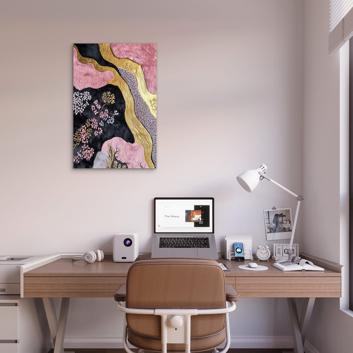 Pink Black Gold Sakura Cherry Blossom 40x60cm Metal Print Ready to Hang