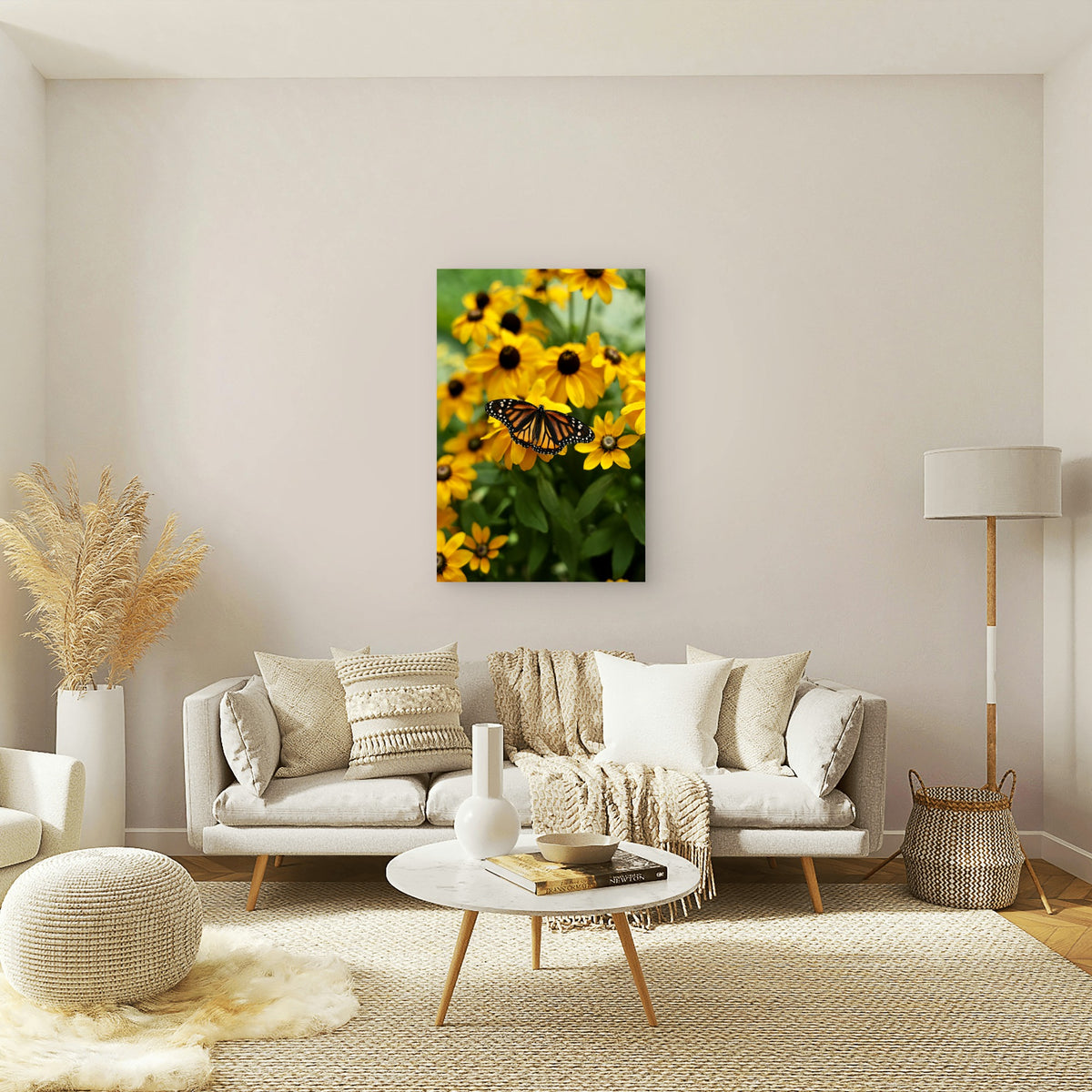 Monarch Butterfly on Yellow Flowers 40x60cm Metal Print Ready to Hang