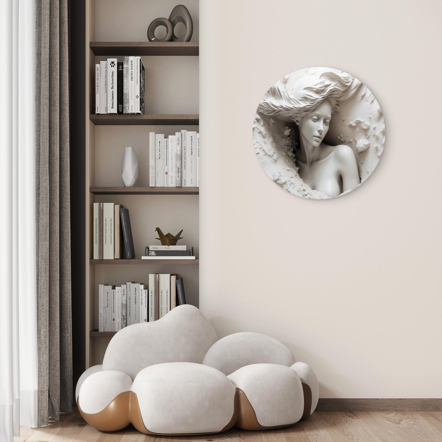 Neutral Colored Mural Statue Girl in Waves Acrylic Glass Rounded Print Tempered Glass Wall Art 100% Made in Australia Ready to Hang - Bella Home Decor