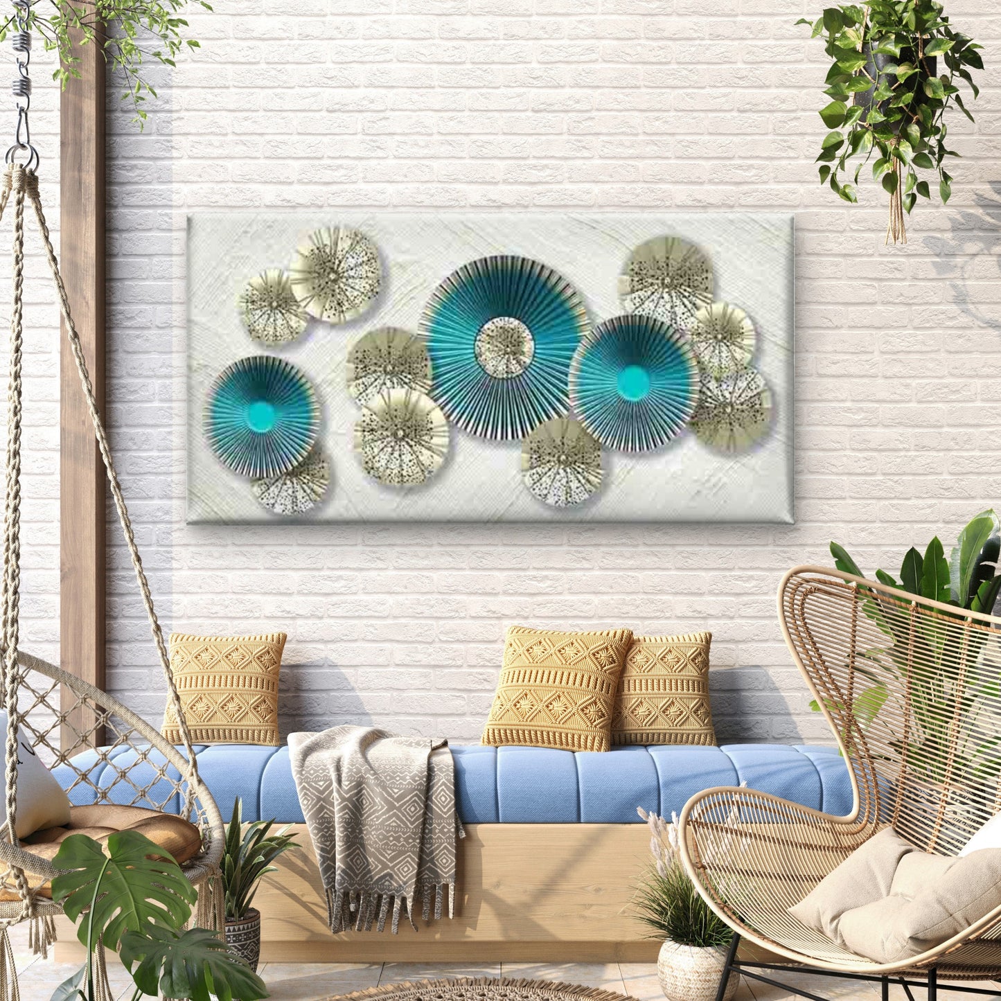 Abstract Blue And Golden Circle Wall Art Canvas Office Home Room Framed 120x60cm