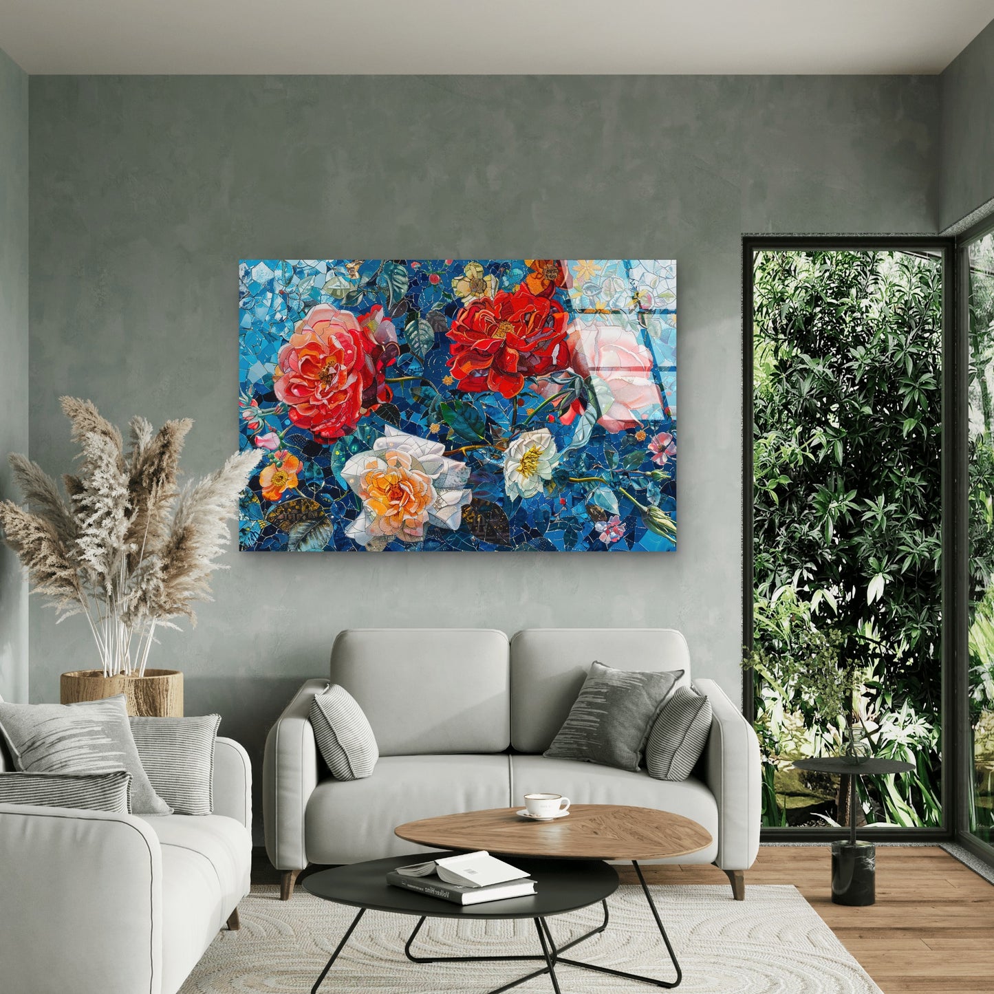 Mosaic Red Rose Floral Pattern Acrylic Glass Printing Wall Art Australian Made Quality