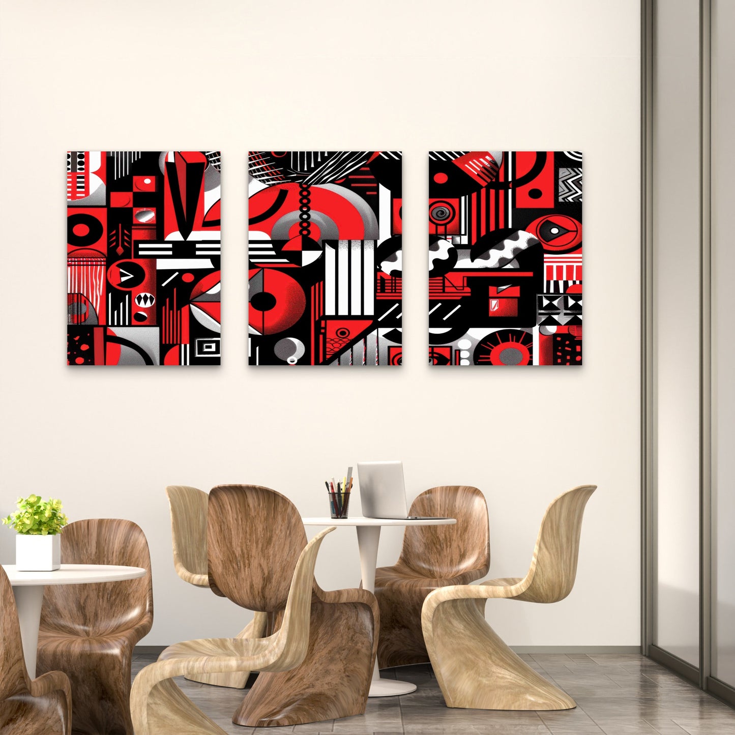 3pcs Abstract Red Black Pattern Metal Print Ready to Hang Art