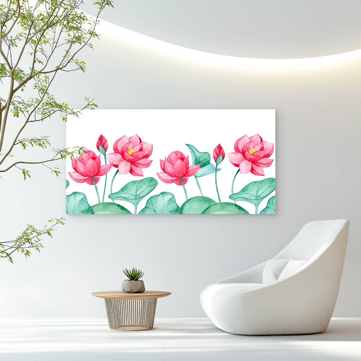 Serene Watercolor Lotus Blooms Wall Art Canvas Office Home Room Framed 120x60cm