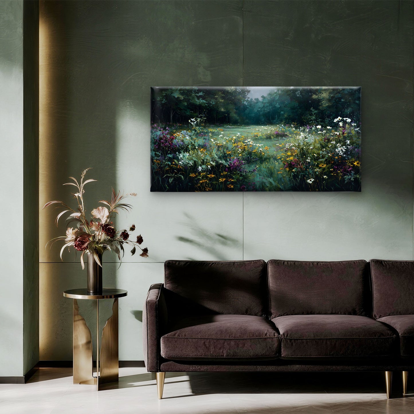 Wildflower Meadow Forest Clear Wall Art Canvas Office Home Room Framed 120x60cm