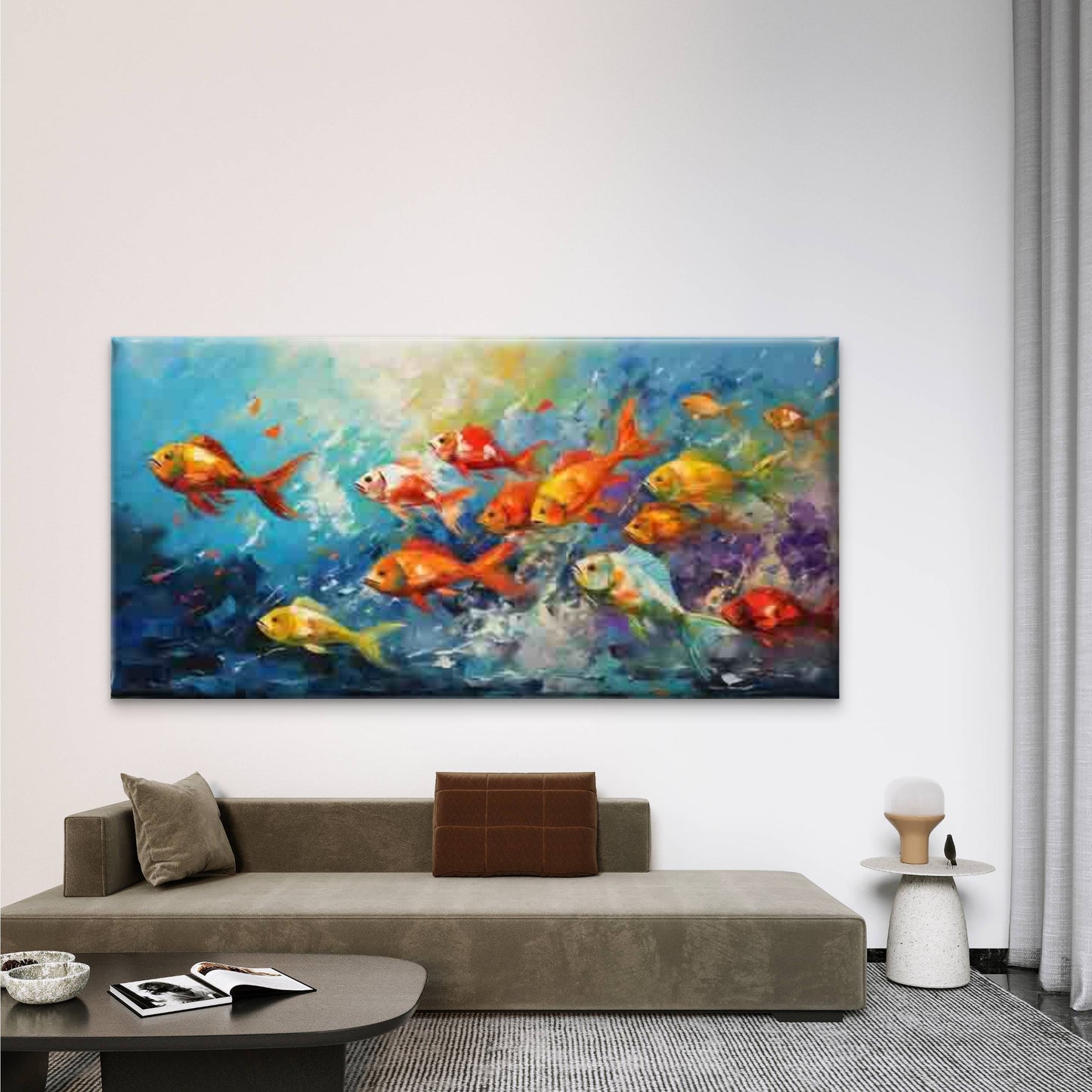 Underwater Scene with Goldfish Wall Art Canvas Office Home Room Framed 120x60cm