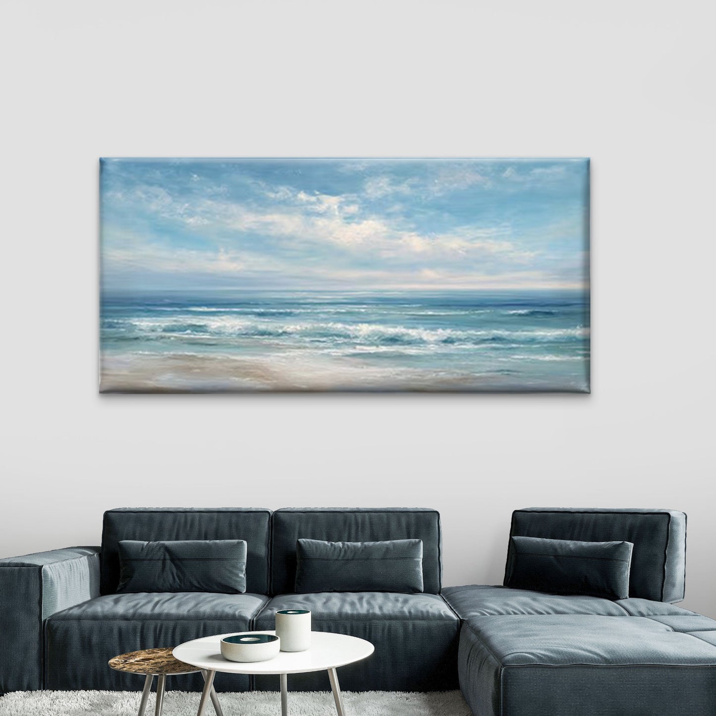 Coastal Landscape with Gentle Waves Wall Art Canvas Office Home Room Framed 120x60cm