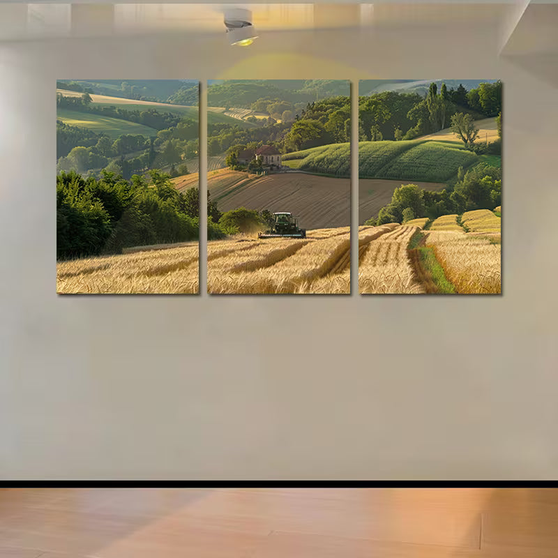3pcs Golden Valley Harvest Scene with Tractor & Rolling Fields Wall Art Set Canvas Framed 40x60cm - High Quality Print 100% Australian Made Wall Canvas Ready to Hang - Bella Home Decor