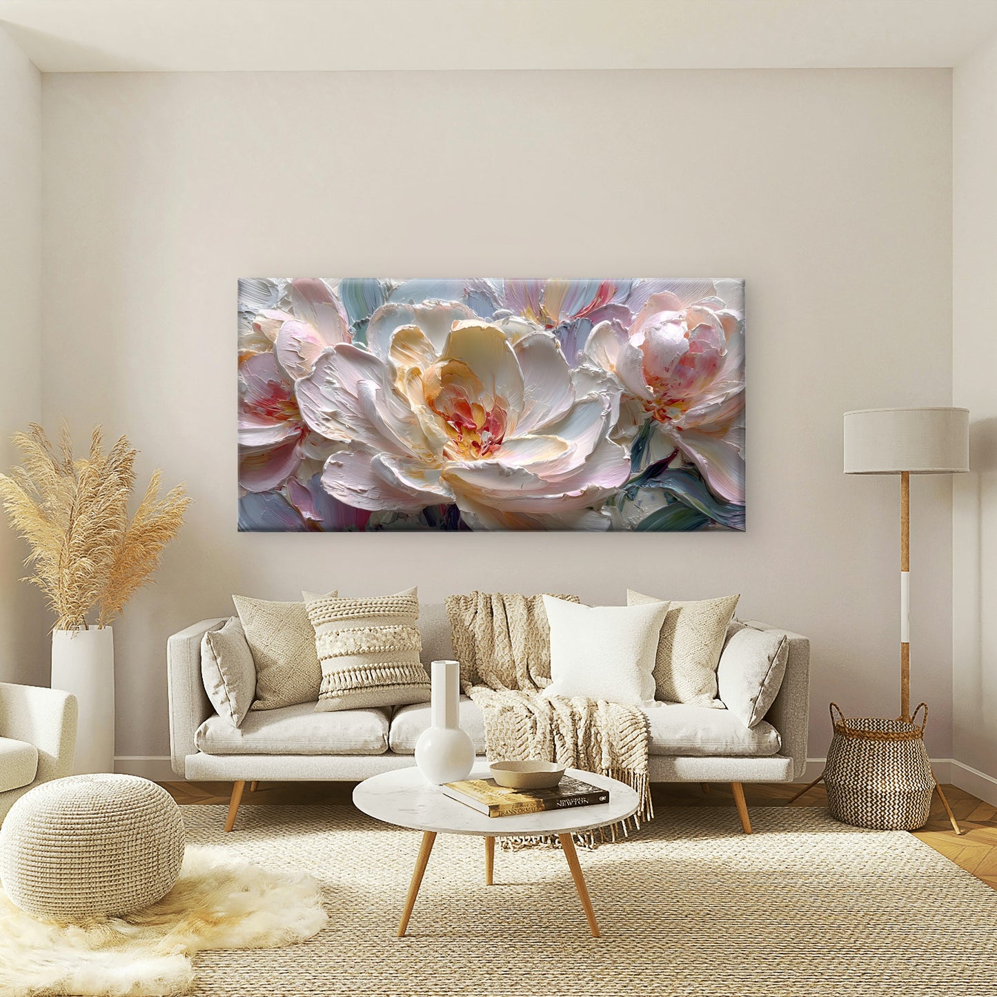 Pink Peony Rose Painting Wall Art Canvas Office Home Room Framed 120x60cm