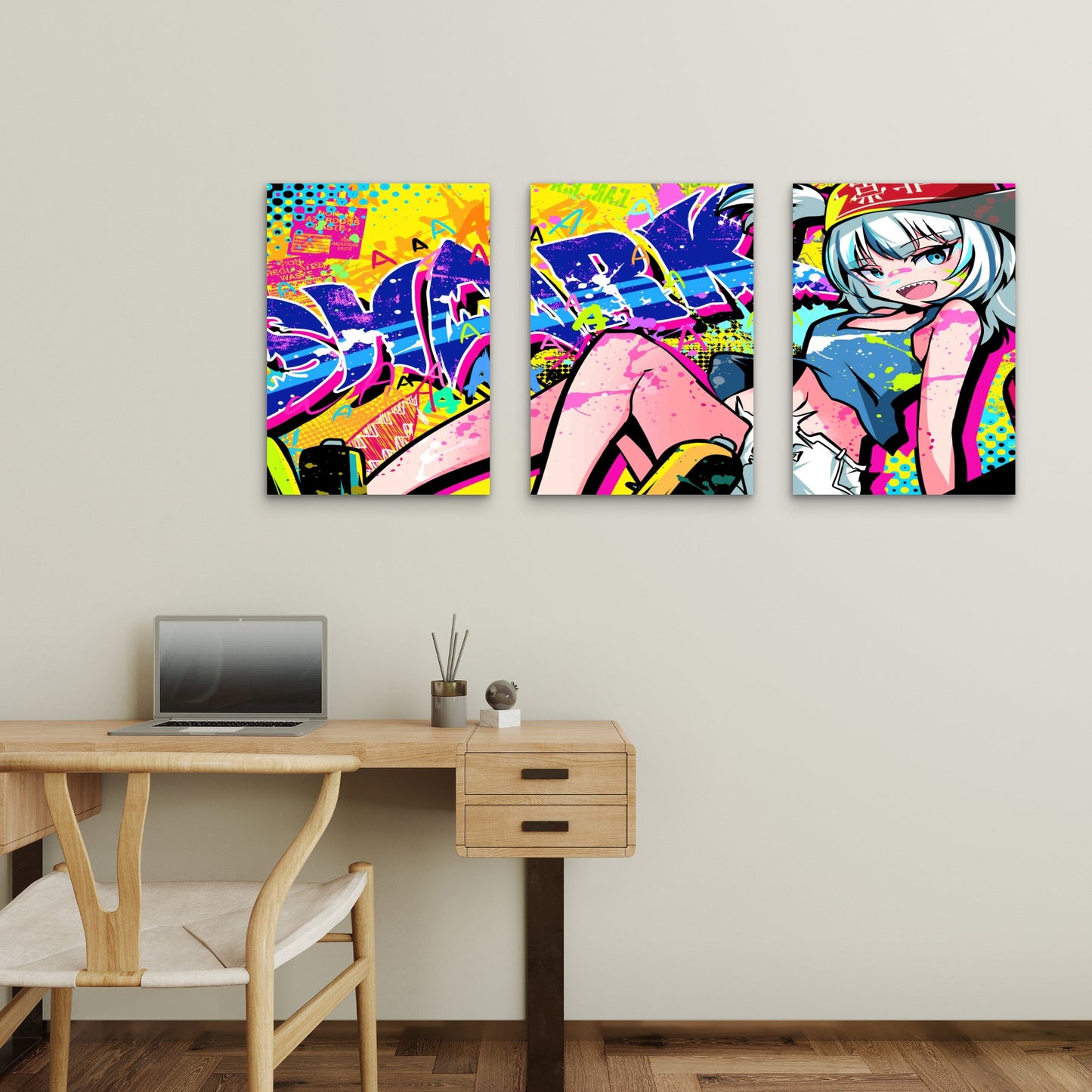 3pcs Urban Street Graffiti Pop Neon Splatter Metal Print Ready to Hang Art