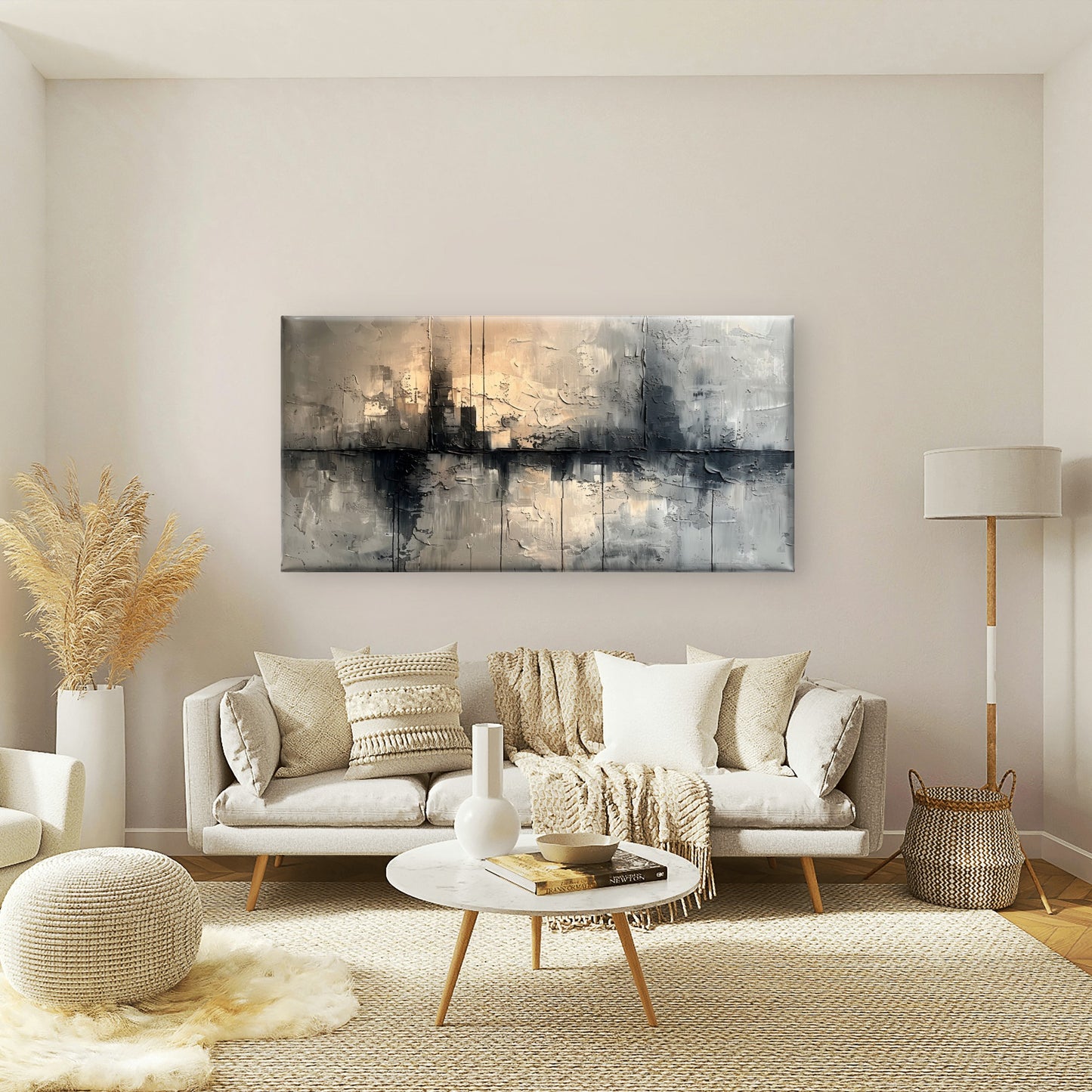 Abstract Grey and Gold Cityscape Wall Art Canvas Office Home Framed 120x60cm