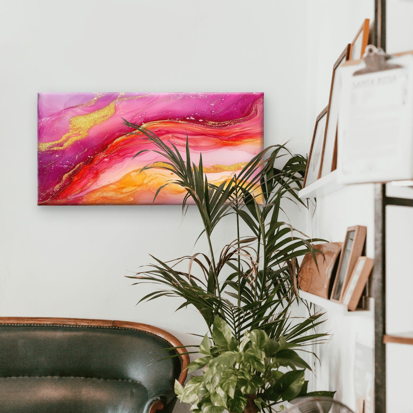 Abstract Magenta Pink and Orange Wall Art Canvas Office Home Framed 120x60cm