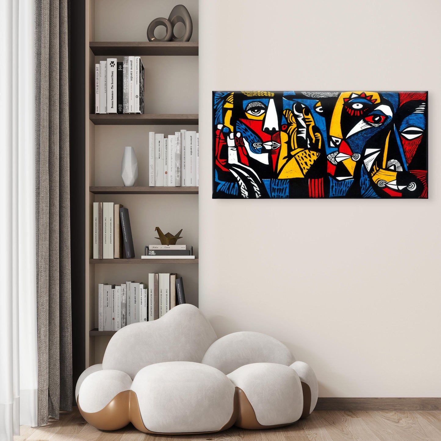 Cubist Expressionist Abstract Faces Wall Art Canvas Office Home Framed 120x60cm