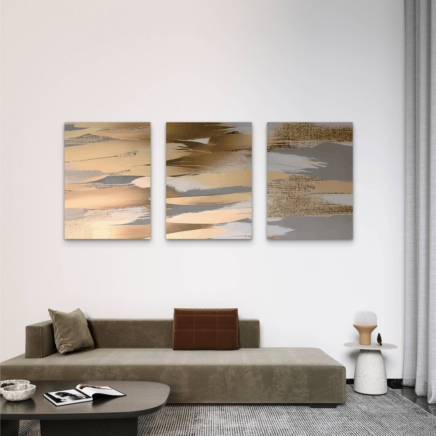 3pcs Minimalist Modern Abstract Gold Oil Ink Wall Art Set Canvas Framed 50x70cm - High Quality Print 100% Australian Made Wall Canvas Ready to Hang