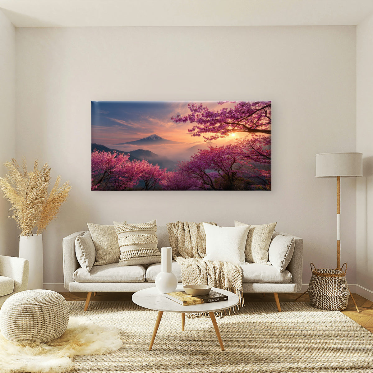 Mount Fuji Japan Cherry Blossom Wall Art Canvas Office Home Framed 120x60cm