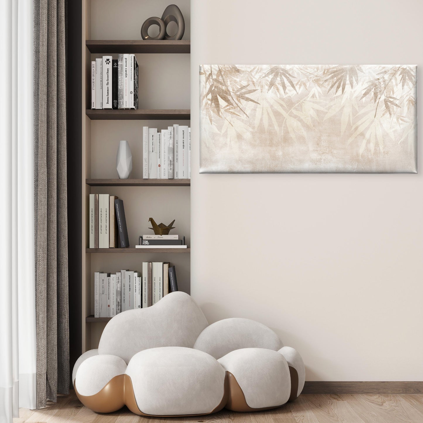 Minimalist Bamboo Leaf Silhouette Wall Art Canvas Office Home Framed 120x60cm