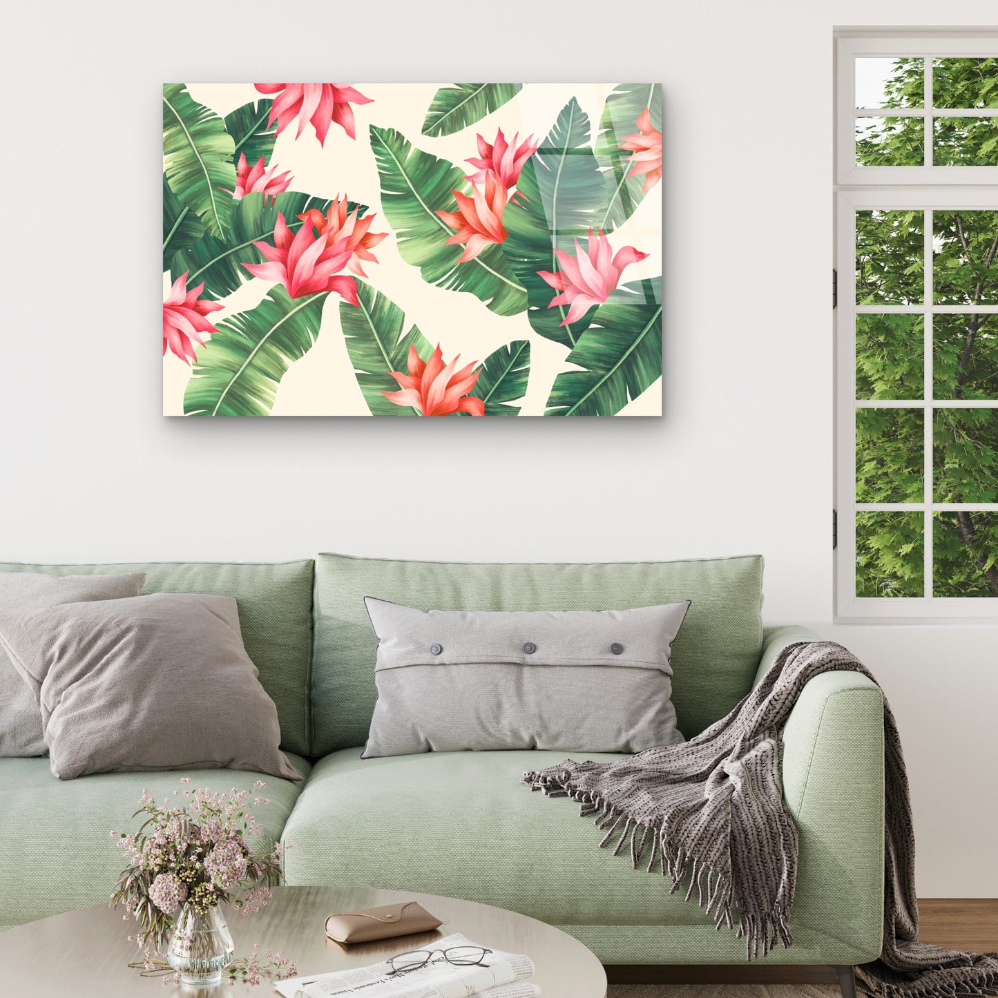 Pink Ginger Heliconia Banana Leaf Acrylic Glass Printing Wall Art Australian Made Quality