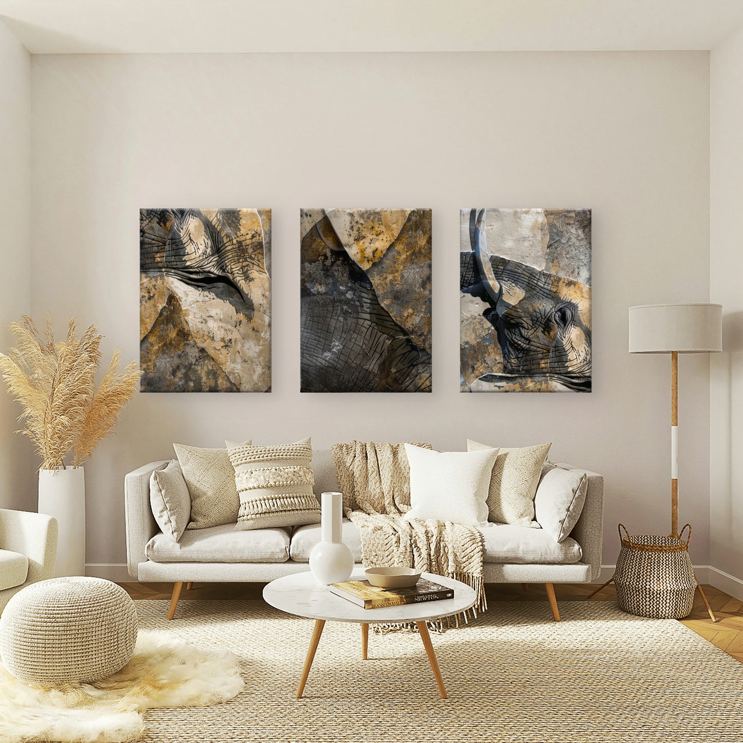 3pcs Vintage Wild African Elephant Animal Wall Art Set Canvas Framed 50x70cm - High Quality Print 100% Australian Made Wall Canvas Ready to Hang